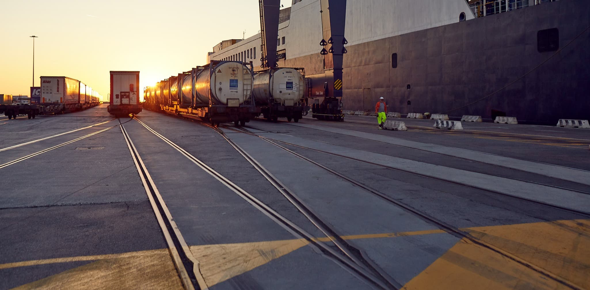 DFDS Rail lanes in Trieste at night