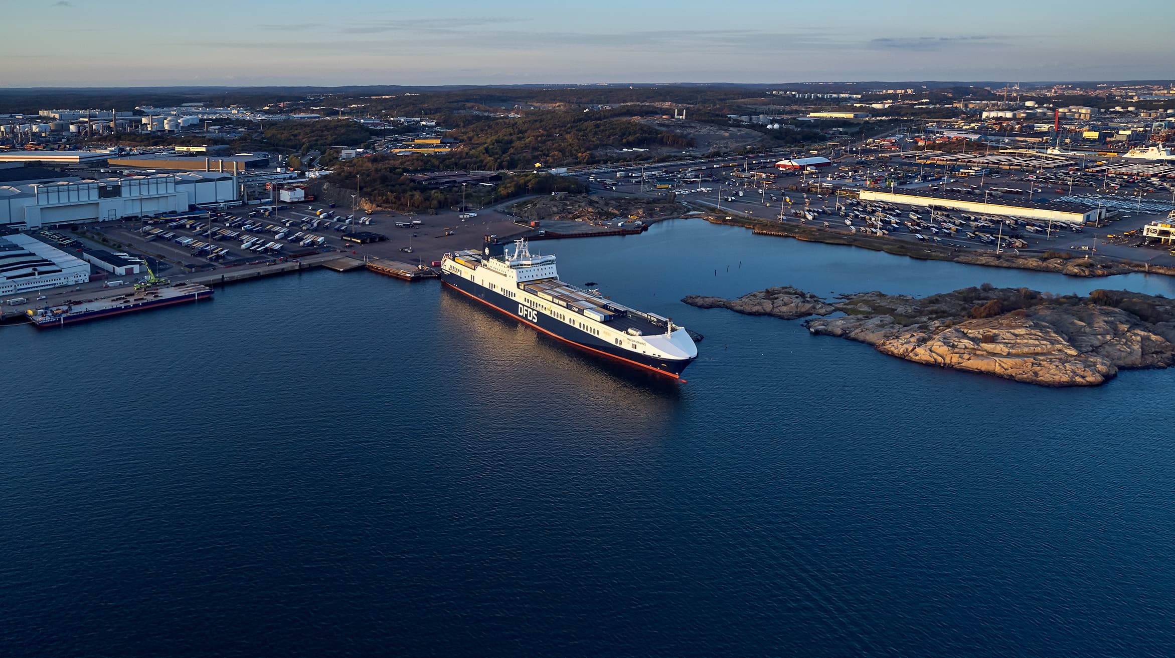 DFDS ship at dock in the afternoon