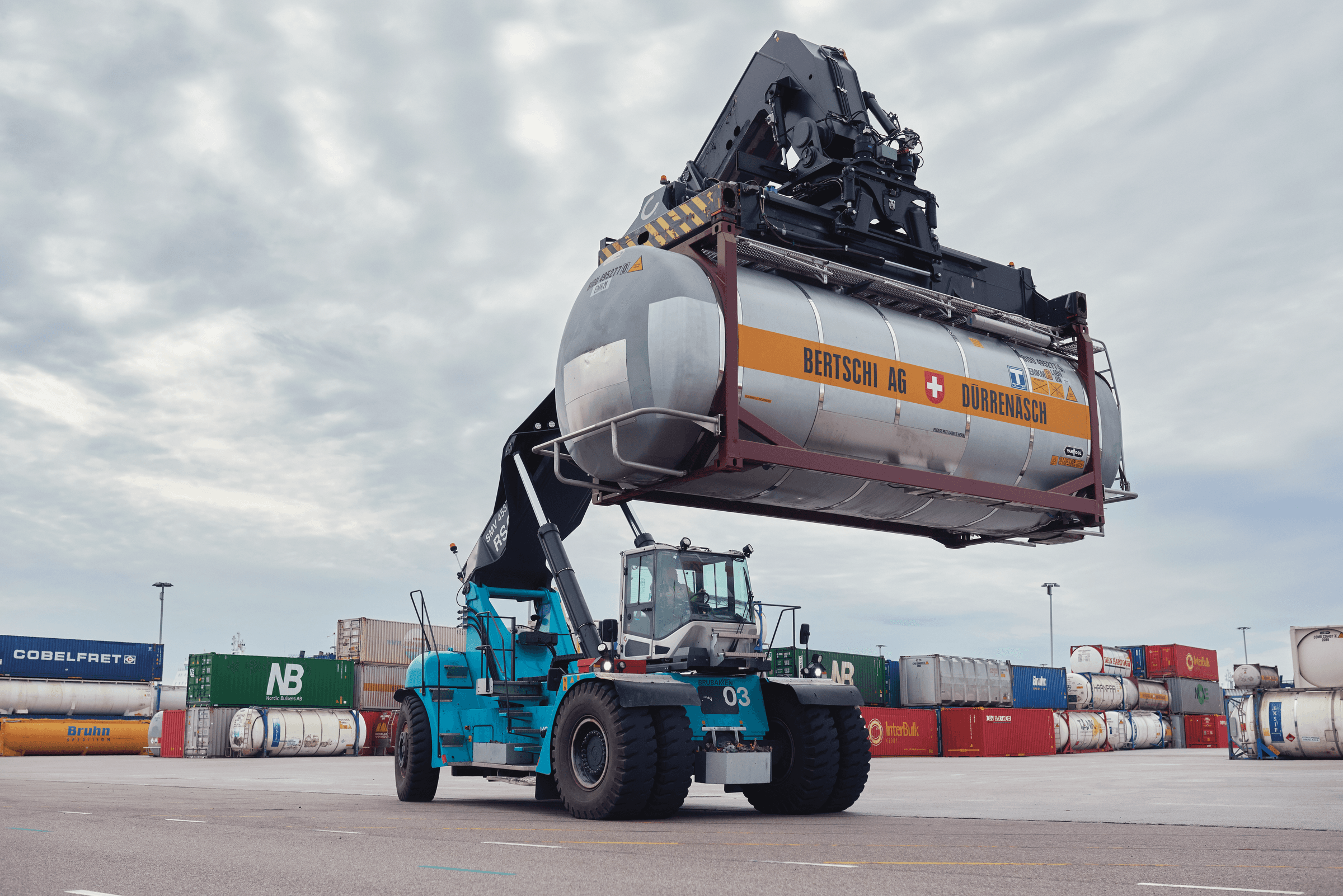 DFDS Logistics chemical deposit being lifted at the terminal